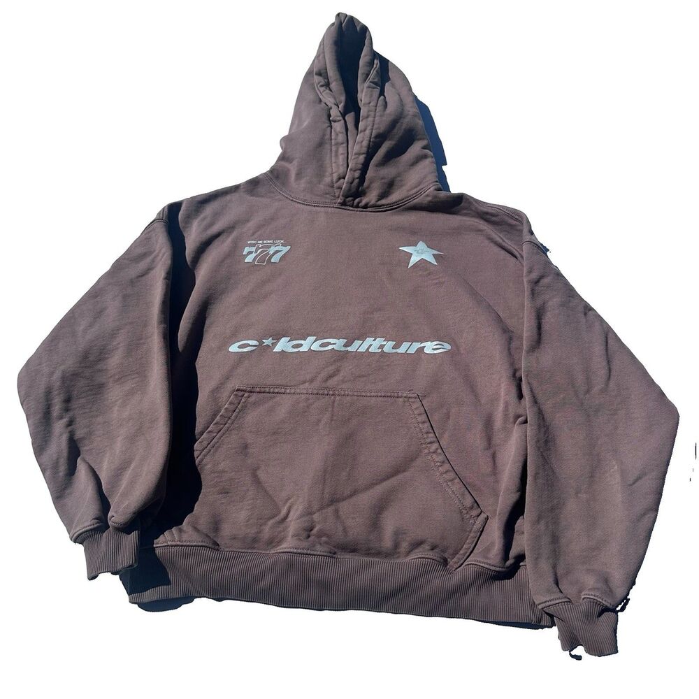 Cold Culture Wish Me Some Luck 777 Brown Oversized Hoodie Size S